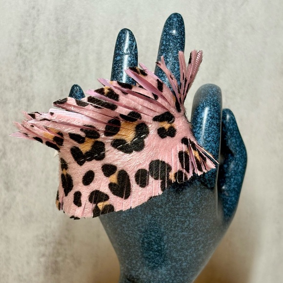 NWT Pink Leopard Fringe Snap Bracelet | Animal Print Faux Leather Cuff - Picture 5 of 13